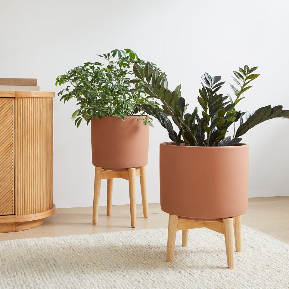 Mid-Century Turned Wood Leg Planters