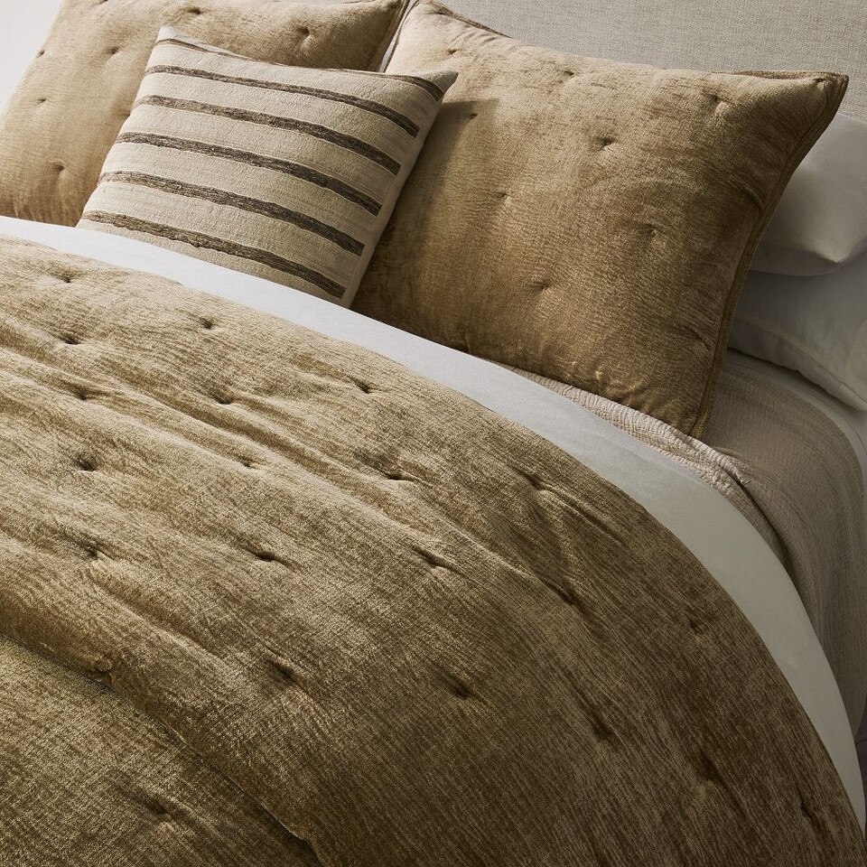 Striated Chenille Tack Stitch Coverlet & Pillowcases