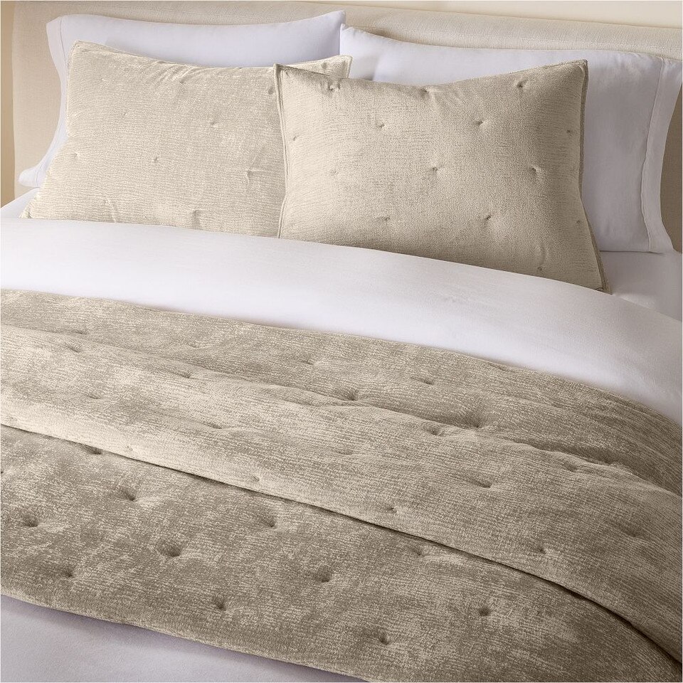 Striated Chenille Tack Stitch Coverlet & Pillowcases