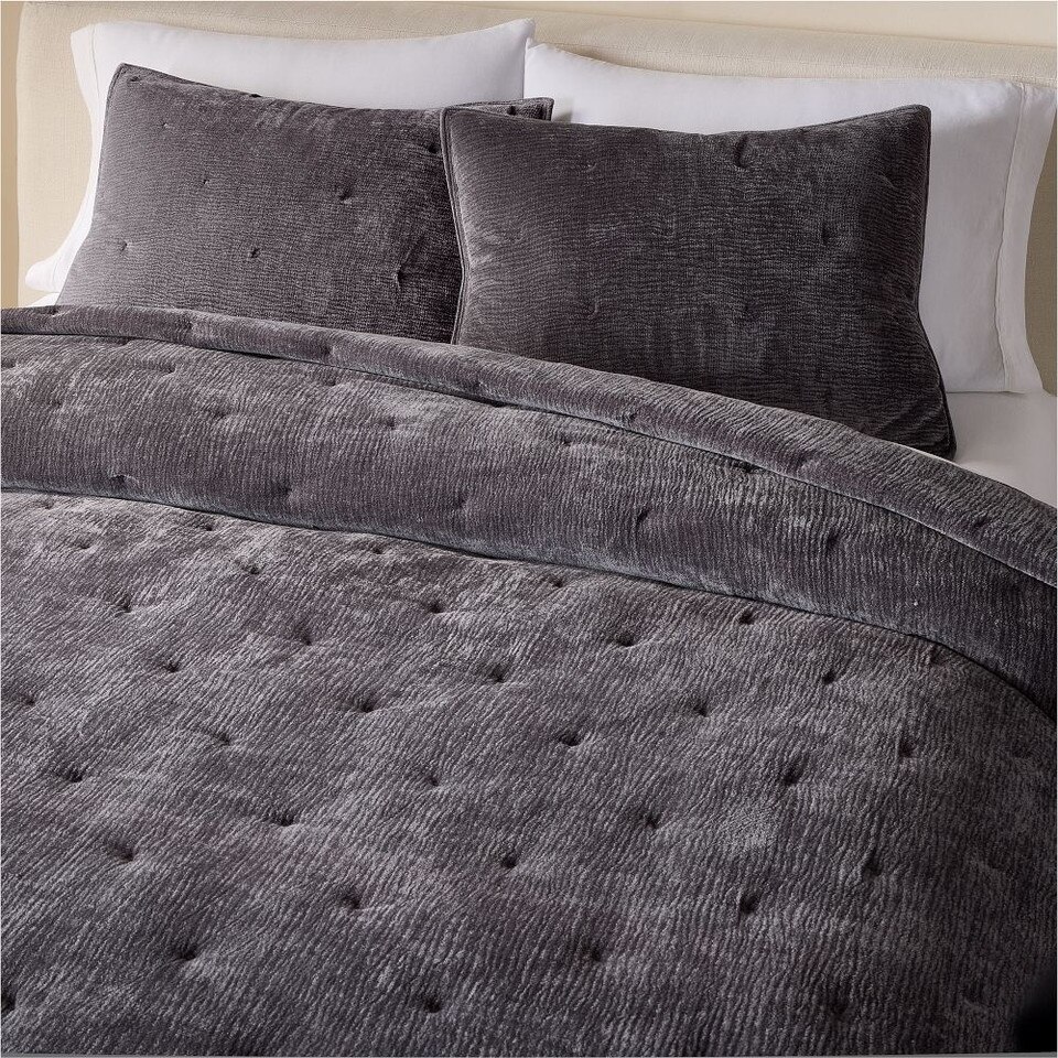 Striated Chenille Tack Stitch Coverlet & Pillowcases